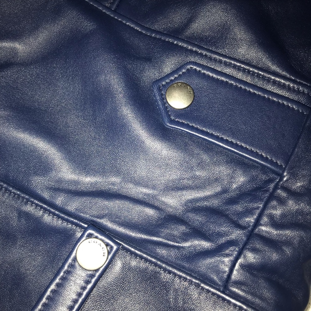 Blue leather coach jacket !! Open to offers. ! - Picture 5 of 7